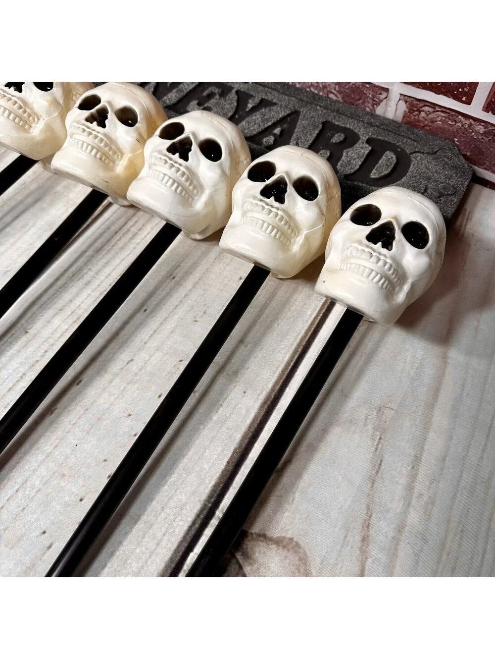 Vintage Lot Halloween Skull Blow Mold Stakes Indoor Outdoor Decor BONEYARD Sign